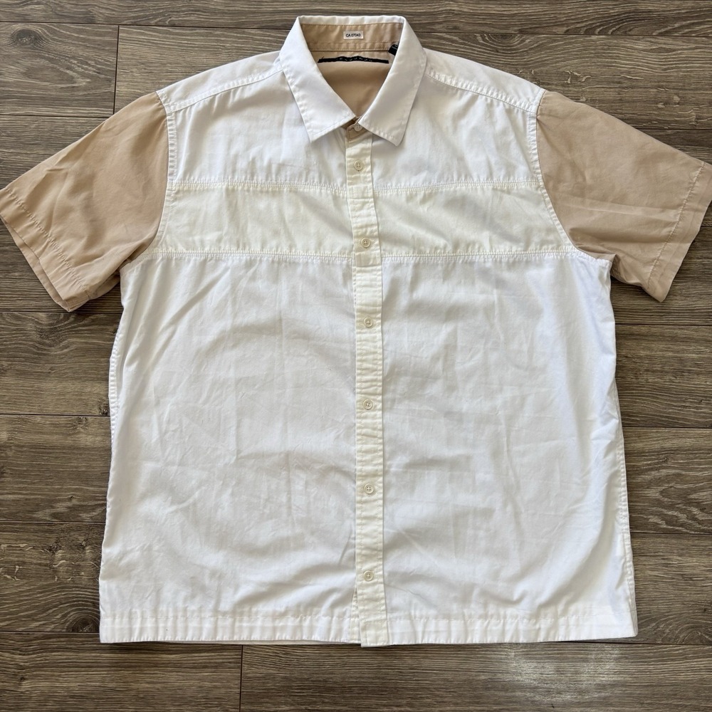 SEAN JOHN Mens Shirt Size 2XL‎ XXL Original Fit White Tan Short Sleeve Y2K